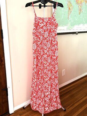 AS U WISH Orange and White Leaf Pattern Strappy Maxi Dress Size XL